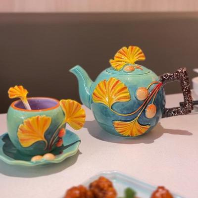 方亚陶瓷高档客厅陶瓷茶壶杏叶