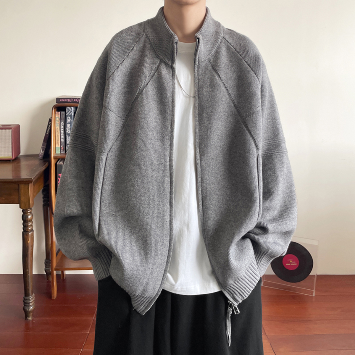 美式复古慵懒风针织开衫男款