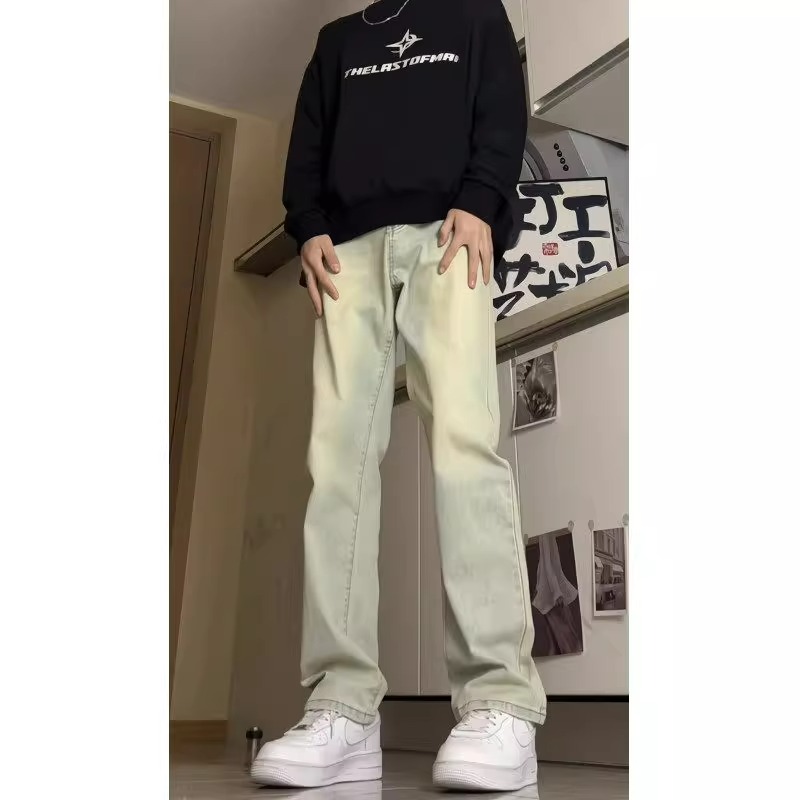 黄泥色美式高街牛仔裤男款