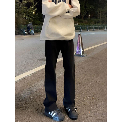 黑色美式微喇牛仔裤男款水洗