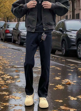 美式复古vibe黑色牛仔裤男秋冬加绒高街痞帅修身高级感显瘦直筒裤