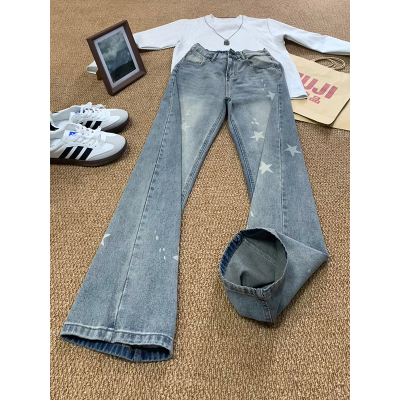 美式高街星星牛仔裤男潮牌痞帅