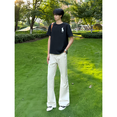 白色微喇牛仔裤男款高街