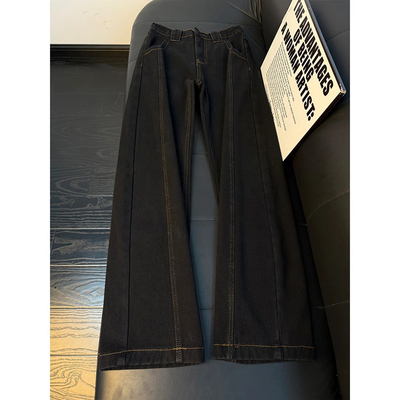 美式黑色斜切弯刀牛仔裤男款