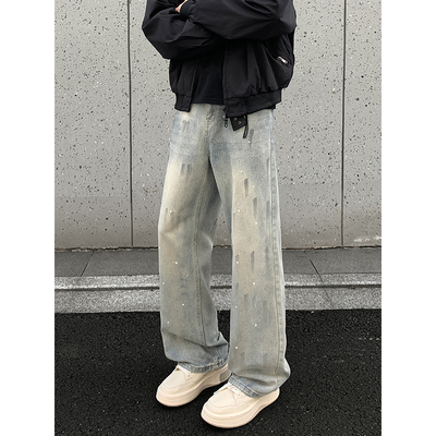 美式高街泼墨涂鸦牛仔裤男