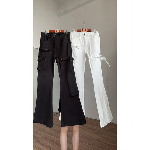 美式高街vibe绑带微喇牛仔裤男款