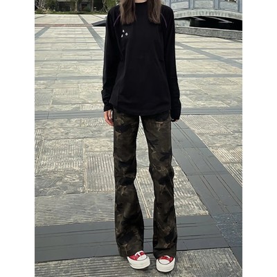 美式高街微喇迷彩牛仔裤男