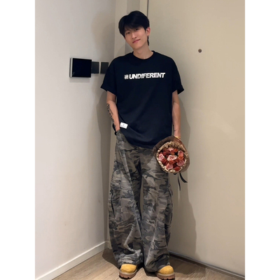 美式复古迷彩牛仔裤男女