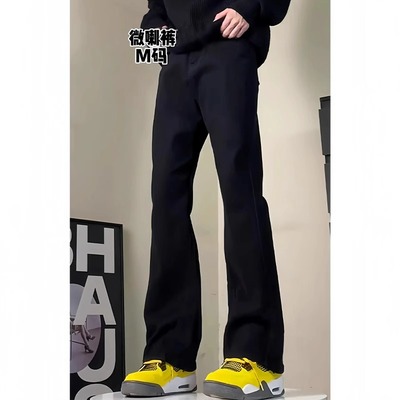 纯黑色vintage牛仔裤男款微喇裤