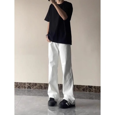 白色高街复古牛仔裤男款