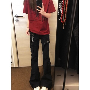 男款 微喇裤 cleanfit美式 显瘦工装 高街痞帅修身 黑色vibe绑带牛仔裤