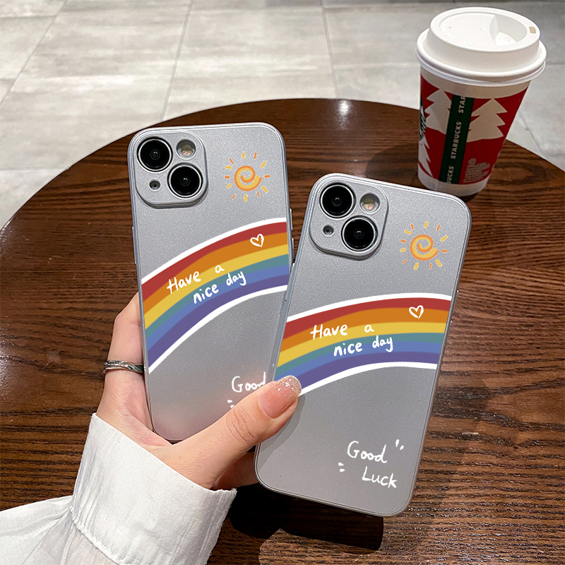 彩虹太阳适用苹果16保护套14plus电镀银iPhone15手机壳xs11全包xr情侣6s高级7g8新款12mini女se2软壳13promax