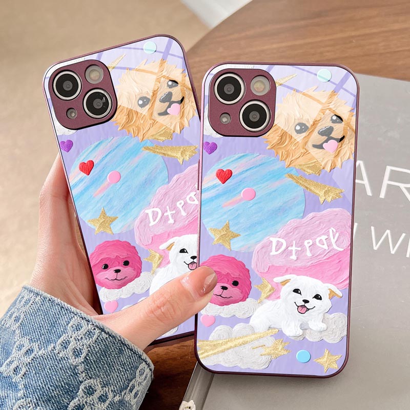 流星小狗iPhone14手机壳适用苹果13promax新款12卡通11全包xs/xr情侣直边玻璃小众高级7/8plus保护套se3可爱