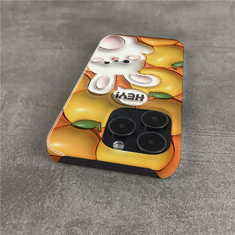 3D图柿子兔适用苹果16promax手机壳新款iphone15半包14plus菲林XR硬壳xs保护套7/8/se2大孔12/13mini高级感11