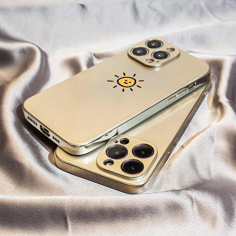 太阳与月亮适用苹果16保护套14plus电镀银iPhone15手机壳xs11全包xr情侣6s高级7g8新款12mini女se2软13promax