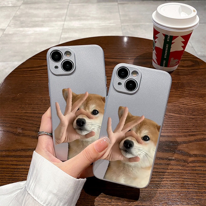 闭嘴小狗适用苹果16保护套14plus电镀银iPhone15手机壳xs11全包xr情侣6s高级7g8新款12mini女se2软壳13promax