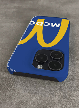 蓝底黄色M适用苹果17promax手机壳11新款iphone16半包14plus菲林XR硬壳xs保护套7/8/se2大孔12/13mini高级15