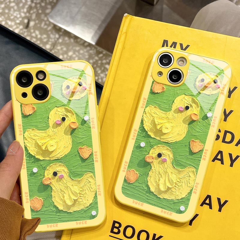 笑脸黄鸭荣耀80手机壳女适用华为P60新款mate50/40/30卡通11全包nova8/7情侣直边玻璃小众高级保护套honorX10