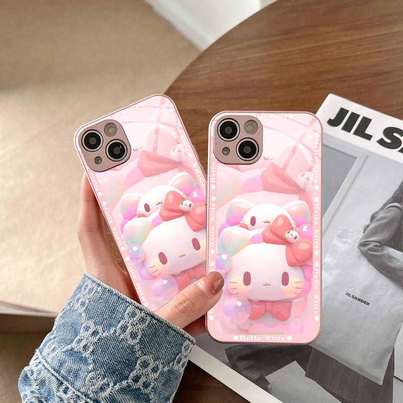 蝴蝶结KT可爱iPhone14手机壳女适用苹果13promax新款12卡通11全包xs/xr情侣直边玻璃7小众高级8plus保护套se3