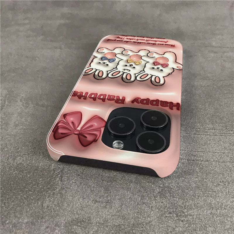 3D图三只兔适用苹果16promax手机壳新款iphone15半包14plus菲林XR硬壳xs保护套7/8/se2大孔12/13mini高级感11