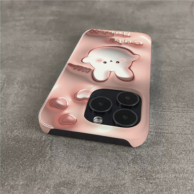3D图爱心兔适用苹果16promax手机壳新款iphone15半包14plus菲林XR硬壳xs保护套7/8/se2大孔12/13mini高级感11