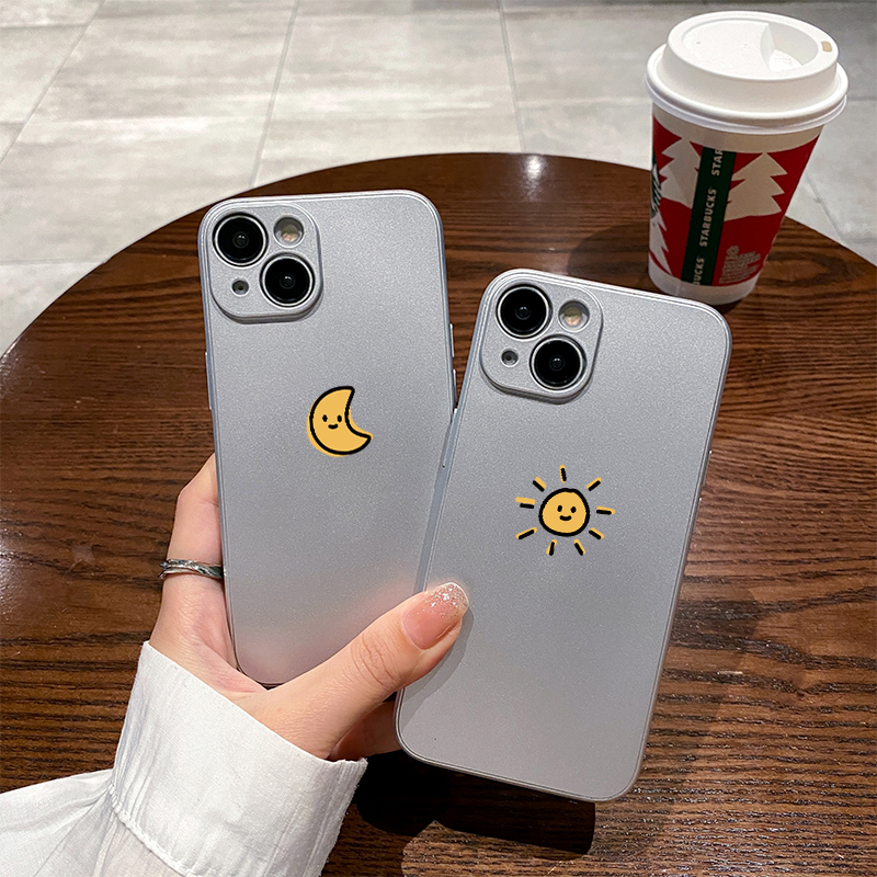 月亮与太阳适用苹果16保护套14plus电镀银iPhone15手机壳xs11全包xr情侣6s高级7g8新款12mini女se2软13promax