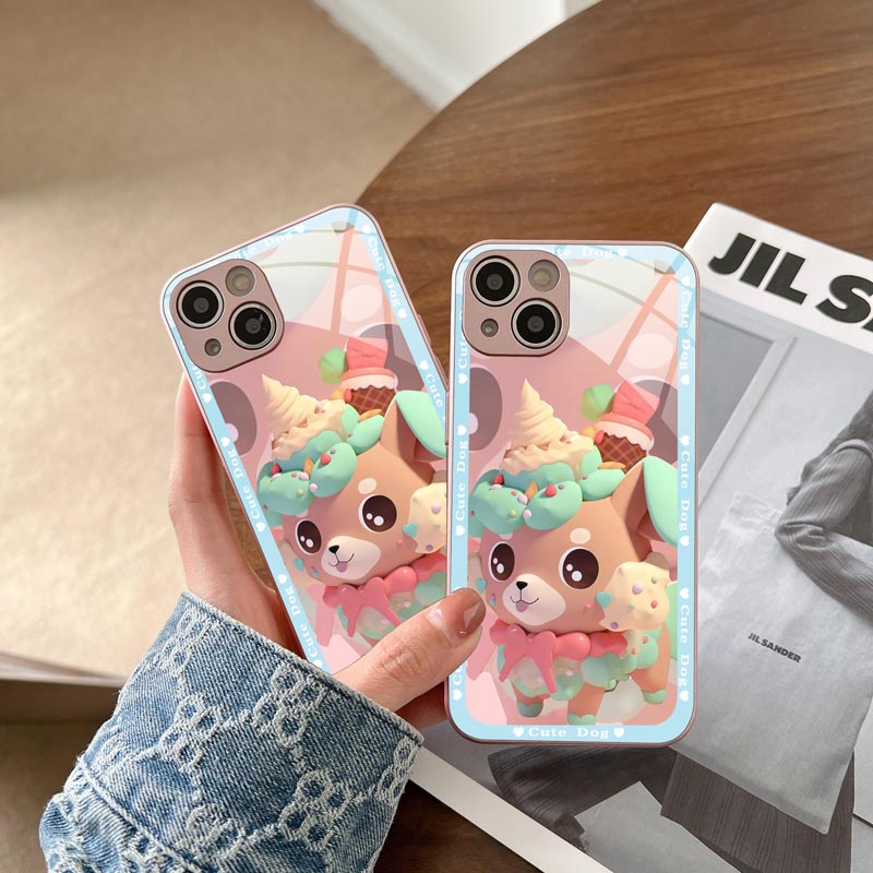 甜品小狗iPhone14手机壳女适用苹果13promax新款12卡通11全包xs情侣直边xr玻璃7小众高级感8plus保护套se可爱