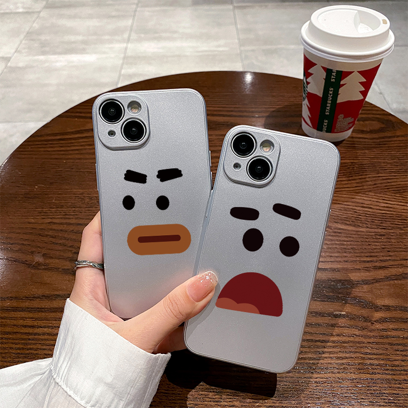 惊讶表情适用苹果16保护套14plus电镀银iPhone15手机壳xs11全包xr情侣6s高级7g8新款12mini女se2软壳13promax