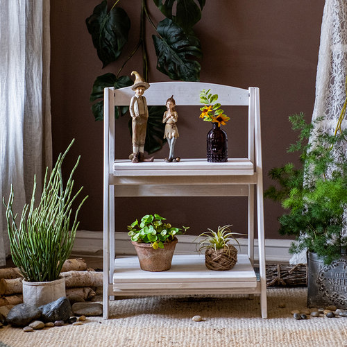 岩璞实木折叠花架阳台庭院多肉植物置物架防腐木复古做旧花园架子