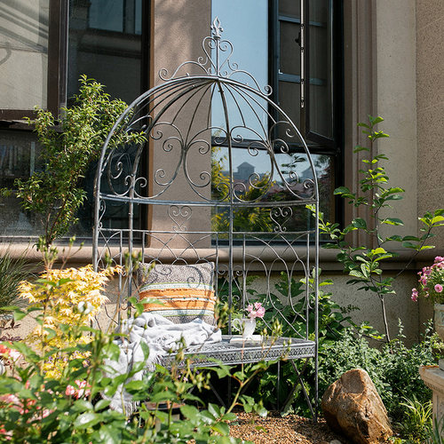 岩璞复古铁艺半圆花园椅阳台庭院露台休闲椅拱门花架植物爬藤架子