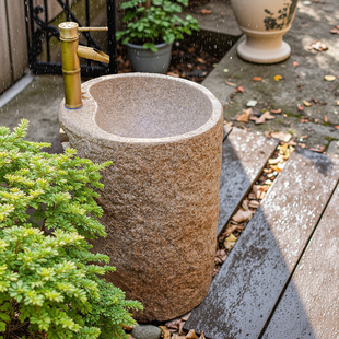 户外庭院洗手盆花园别墅阳台景区一体式 仿石头水槽水池立柱洗手池