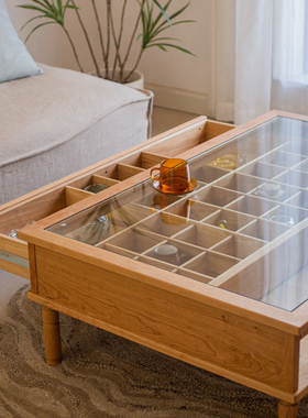 实木茶几多宝格客厅茶室中式玻璃茶桌复古禅意收纳格轻奢储物家具