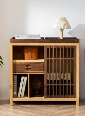 实木斗柜客厅新中式多功能收纳柜沙发边柜简约茶水柜原木咖啡柜子
