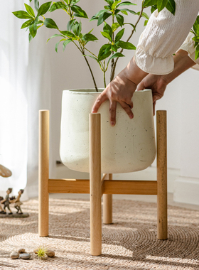 实木榫卯花架现代简约客厅阳台花凳增高架落地可移动花盆架花托架