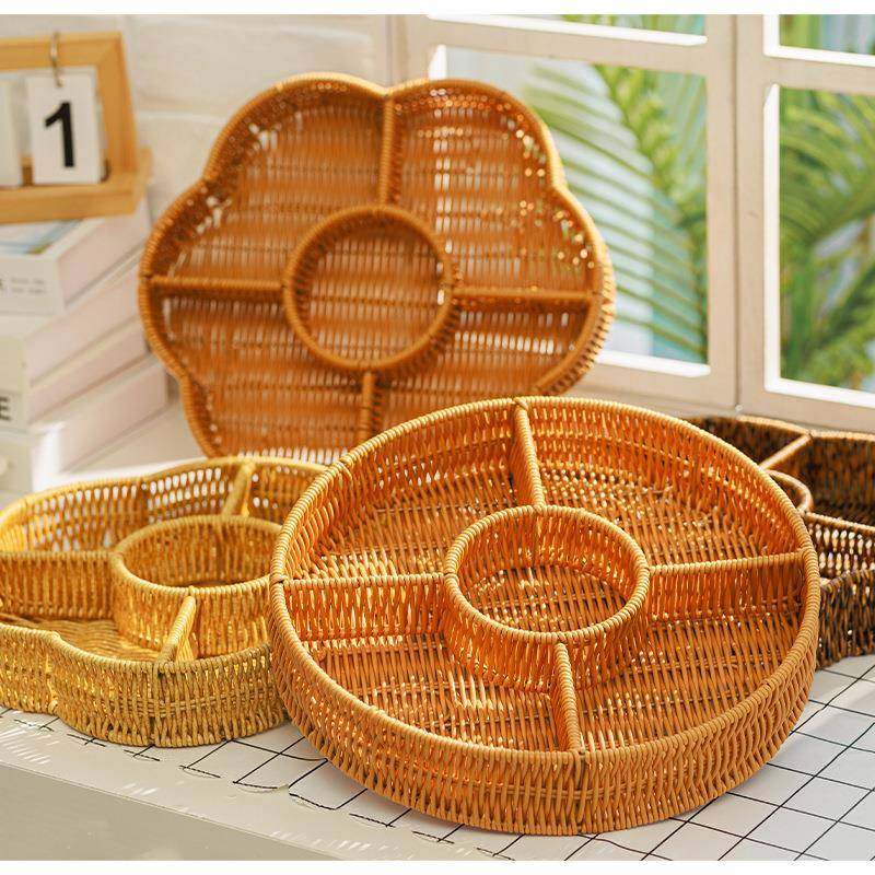 仿藤手工编织筐点心零食分格篮收纳筐面包篮客厅水果盘干果收纳篮,收纳整理,脏衣篮,淘宝优惠券,粉丝福利购,淘宝优惠卷