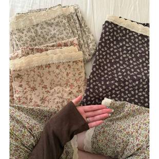 复古慵懒家居裤 韩系碎花纯棉磨毛花边长裤 有口袋可外穿 新款 秋季
