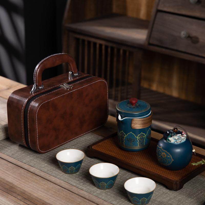 便捷式户外旅行茶具套装快客杯一壶三杯一茶叶罐陶瓷商务年会礼品,餐饮具,整套茶具,淘宝优惠券,粉丝福利购,淘宝优惠卷