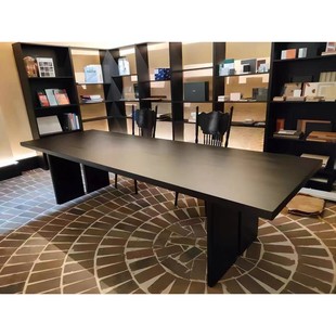 极简风全实木电脑书桌现代长方形长条办公展示台黑色大板桌工作台
