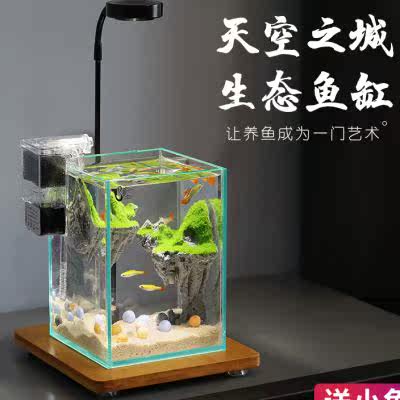 天空之城生态鱼缸造景小型客厅办公室桌面生态瓶鱼微景观免换水