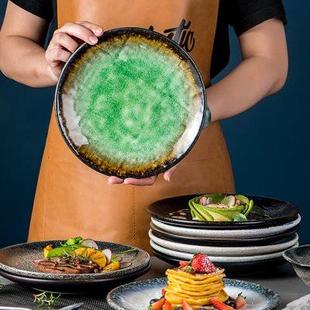 复古陶瓷盘子碟子寿司盘家用圆餐盘菜盘鱼盘创意西餐盘牛排盘 日式