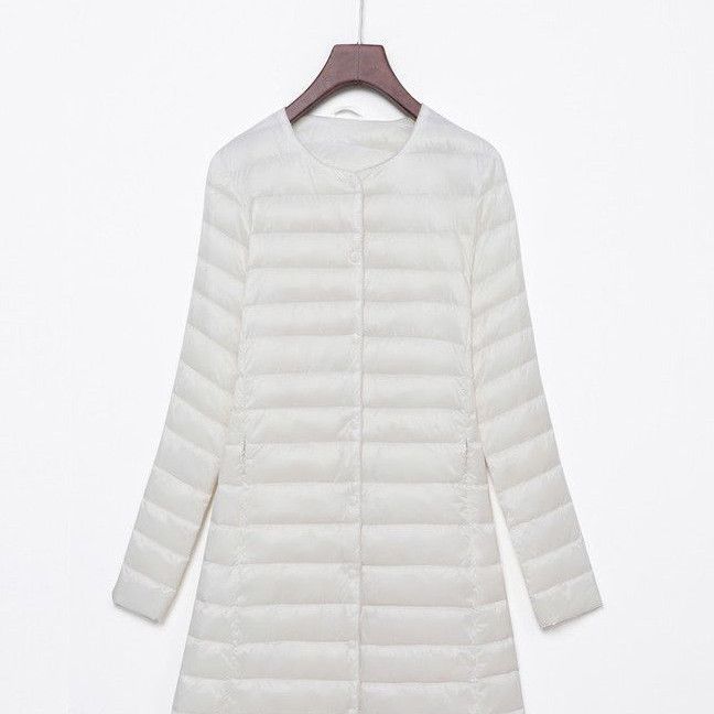 韩版外套无领内胆潮羽绒服轻薄款简约女中长款秋冬新款圆领长款