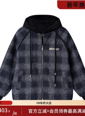 凡人优品男装棉衣保暖外套假两件连帽棉服棉袄冬装休闲A129