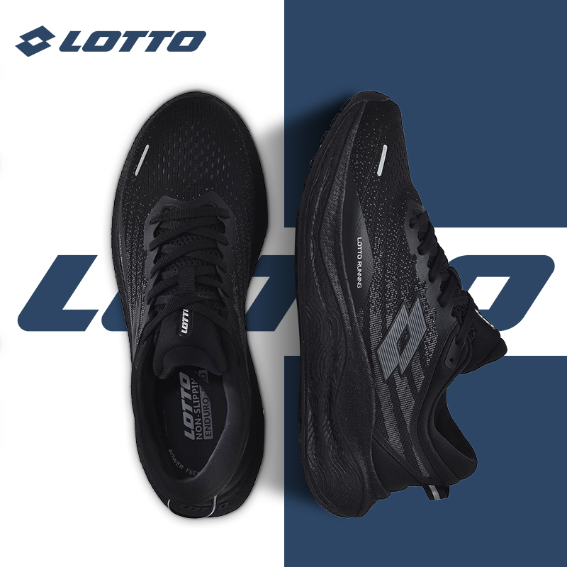LOTTO乐途男爆米花减震跑步鞋2026春秋季新款黑色透气网面运动鞋