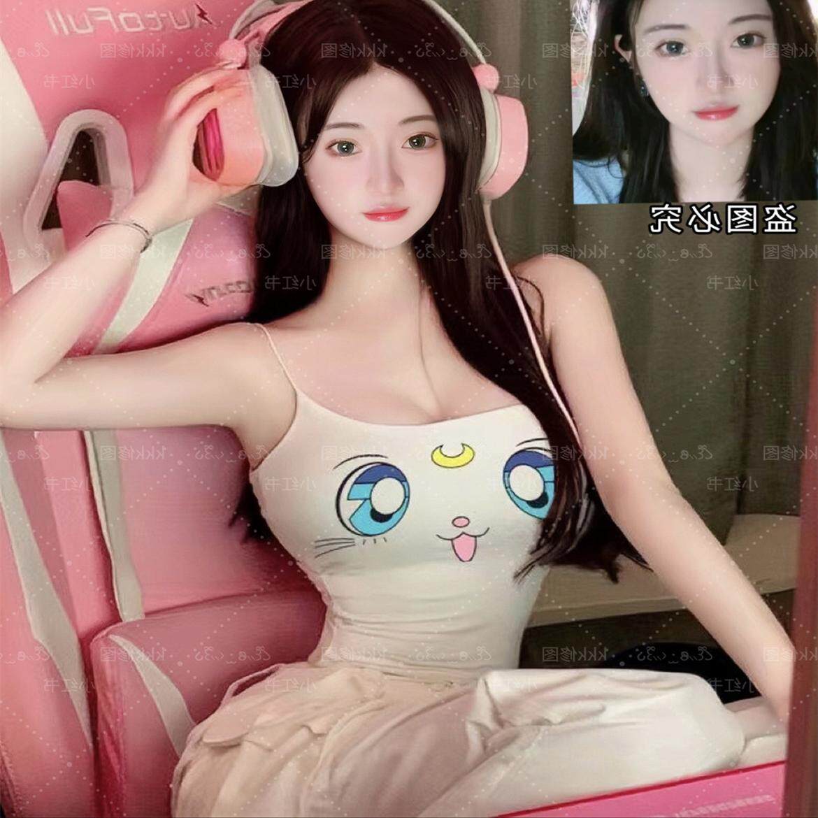 甜辣美女白色吊带皮卡丘大眼睛小背心外穿上衣女跳舞主播出镜变装