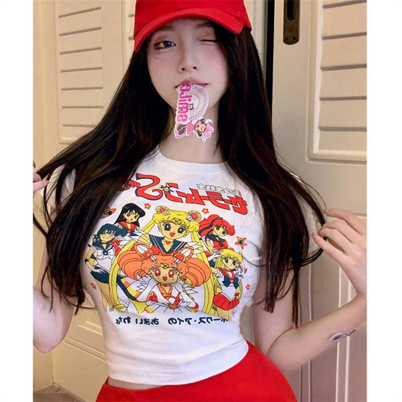美少女战士皮卡丘大眼睛短袖t恤女主跳舞辣妹上衣ins卡通印花变装
