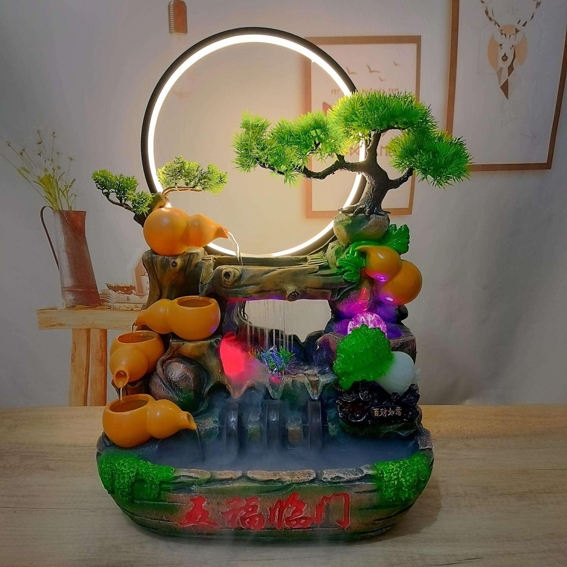 古典创意家居客厅办公室中式假山喷泉景观葫芦树脂工艺流水摆件