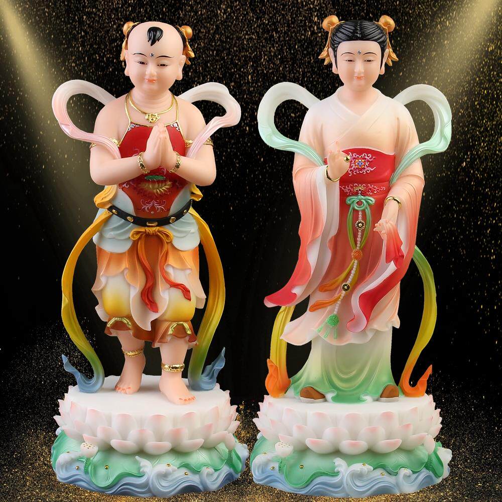 汉白玉善财童子龙女金童玉女童子童女佛像观音居家用供奉神像摆件