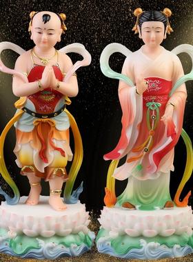 汉白玉善财童子龙女金童玉女童子童女佛像观音居家用供奉神像摆件