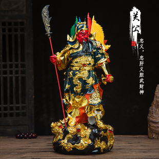 关公像武财神关云长办公室店铺摆件彩绘九龙关公树脂彩绘手工摆设