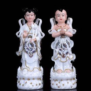 汉白玉金童玉女佛像 聚福佛具 善财童子龙女童男童女家用供佛摆件